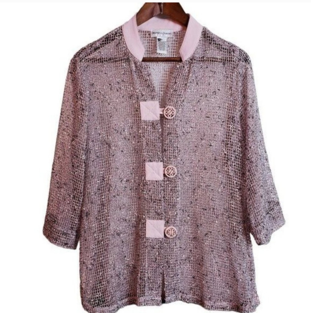Drapers & Damons Top Open Knit Loose Fit Short Sleeves Pink